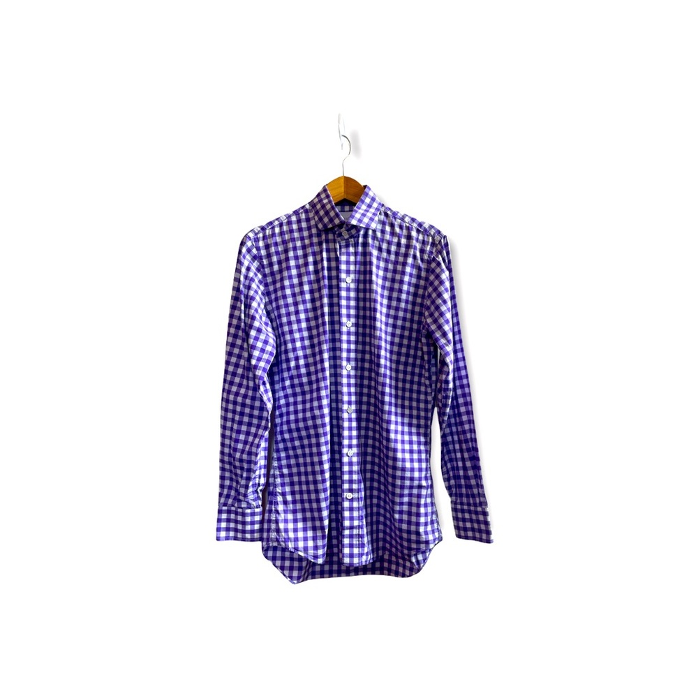 Ledbury Premium Mens Purple and White Check Shirt